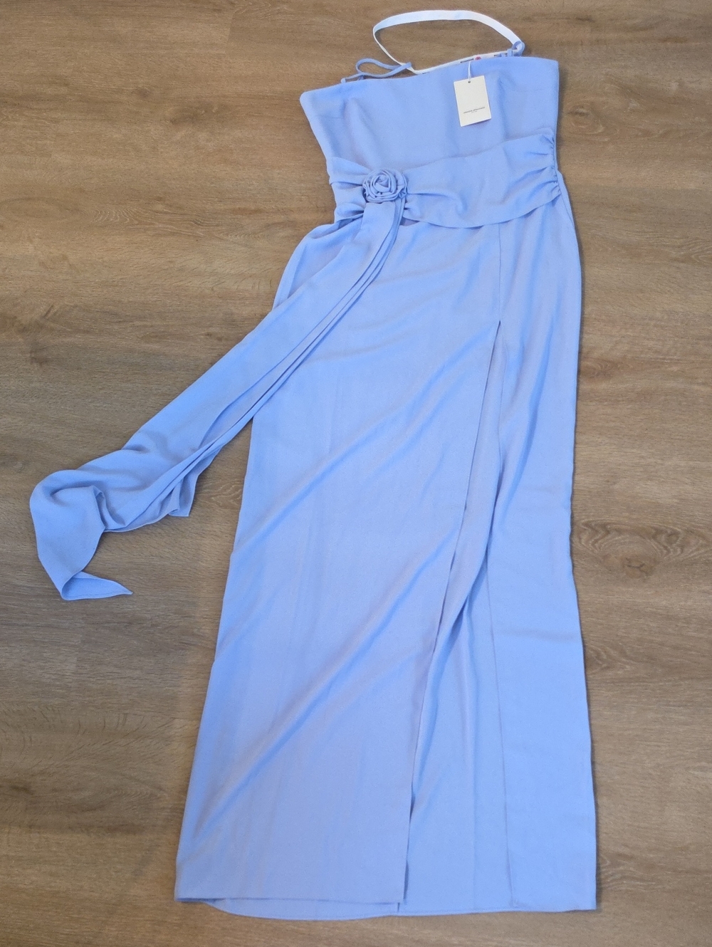 NWT Amanda Uprichard Blue  Gown with Waist Tie & Slit Bridal Line Med